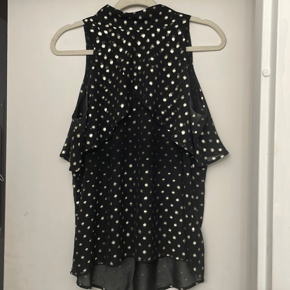Veronica M gold/silver and black blouse
